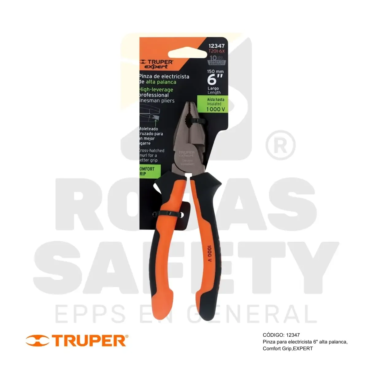 ALICATE PARA ELECTRICISTA 6" ALTA PALANCA, COMFORT GRIP (12347) TRUPER - vista 4