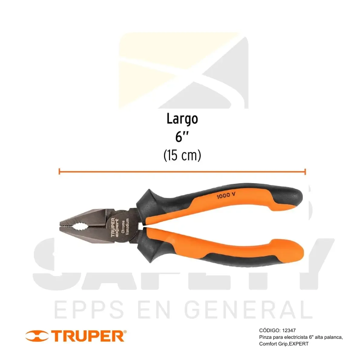 ALICATE PARA ELECTRICISTA 6" ALTA PALANCA, COMFORT GRIP (12347) TRUPER - vista 3