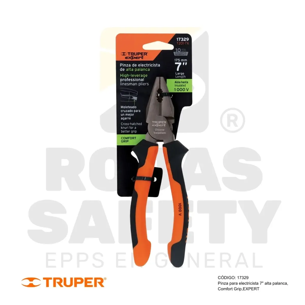 ALICATE PARA ELECTRICISTA 7" ALTA PALANCA, COMFORT GRIP (17329) TRUPER - vista 3