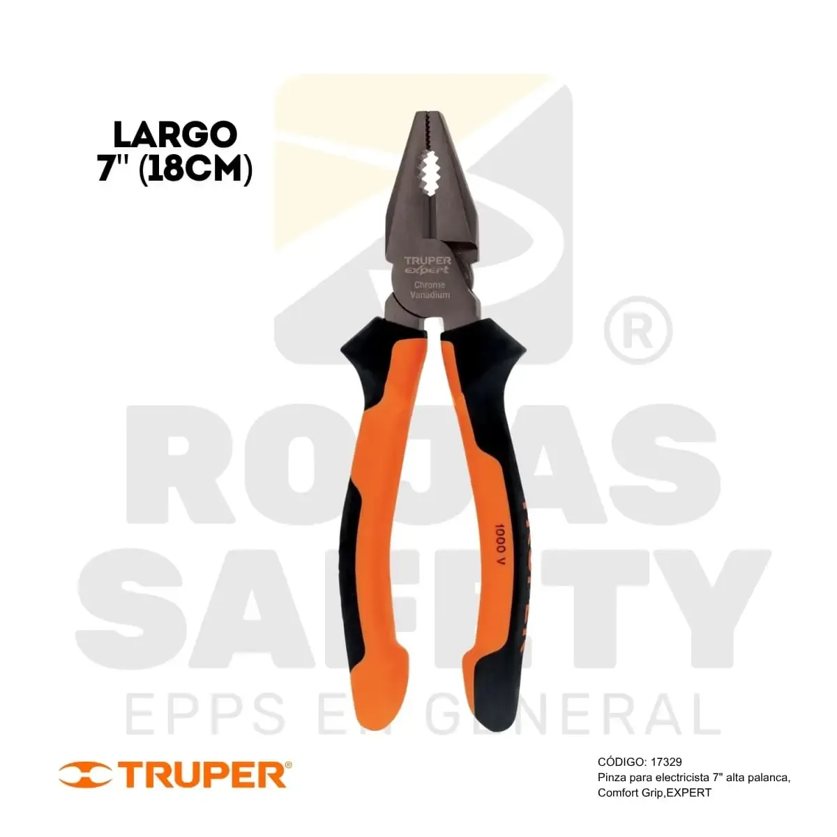 ALICATE PARA ELECTRICISTA 7" ALTA PALANCA, COMFORT GRIP (17329) TRUPER