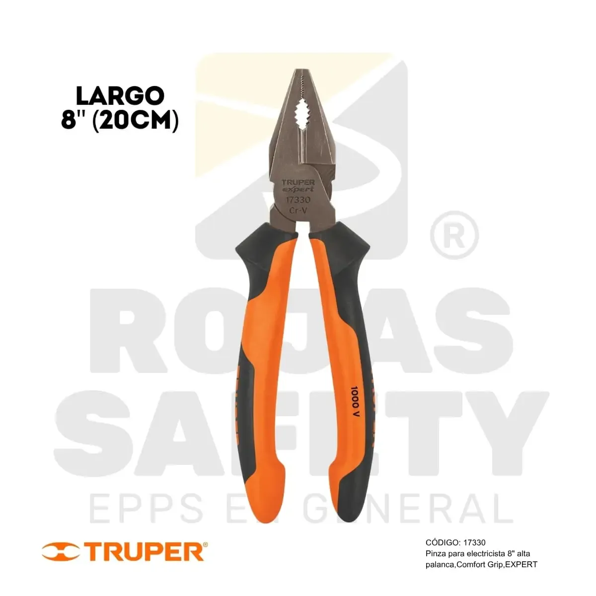 ALICATE PARA ELECTRICISTA 8" ALTA PALANCA, COMFORT GRIP (17330) TRUPER