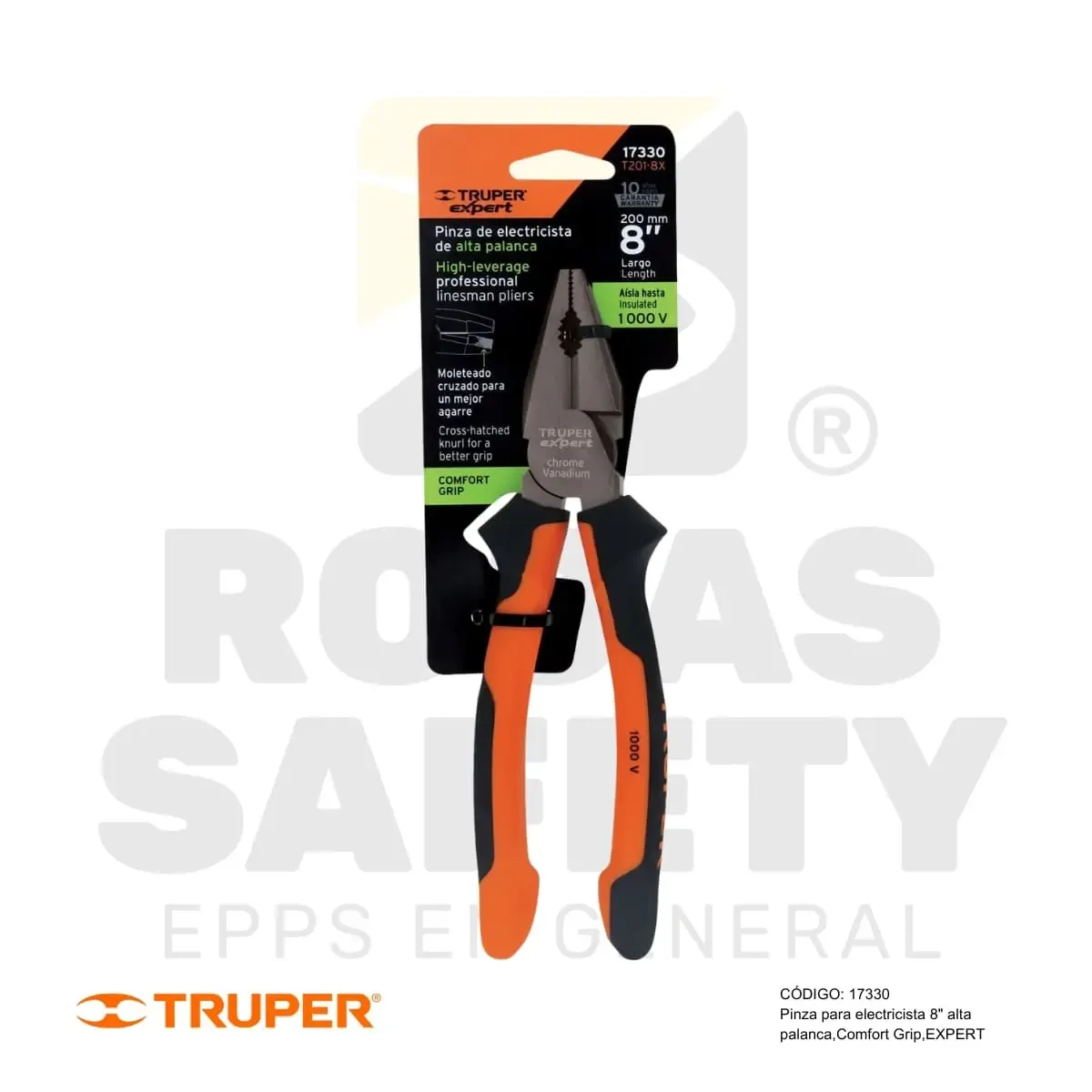 ALICATE PARA ELECTRICISTA 8" ALTA PALANCA, COMFORT GRIP (17330) TRUPER - vista 3