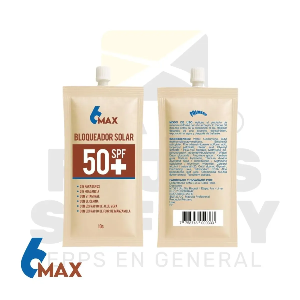 BLOQUEADOR SOLAR SPF 50+ SACHET 10 G. 6MAX