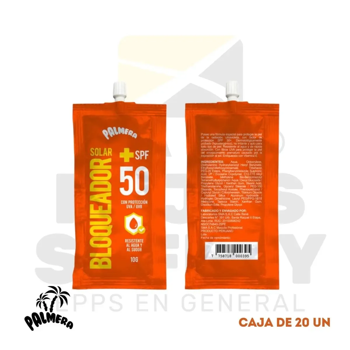 BLOQUEADOR SOLAR SPF 50+ SACHET 10 G. PALMERA