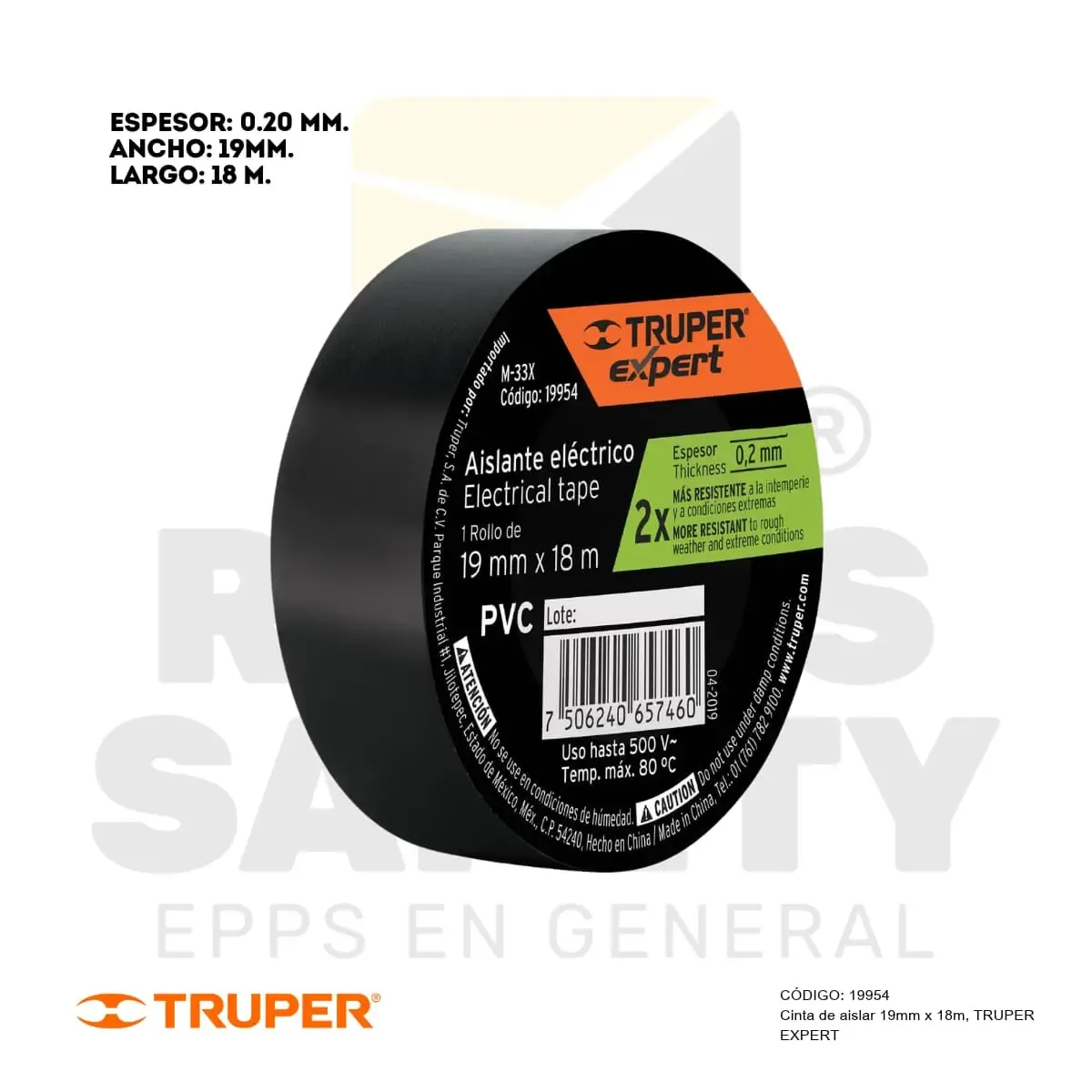 CINTA DE AISLAR NEGRO 19mm x 18m (19954) TRUPER EXPERT - vista 3