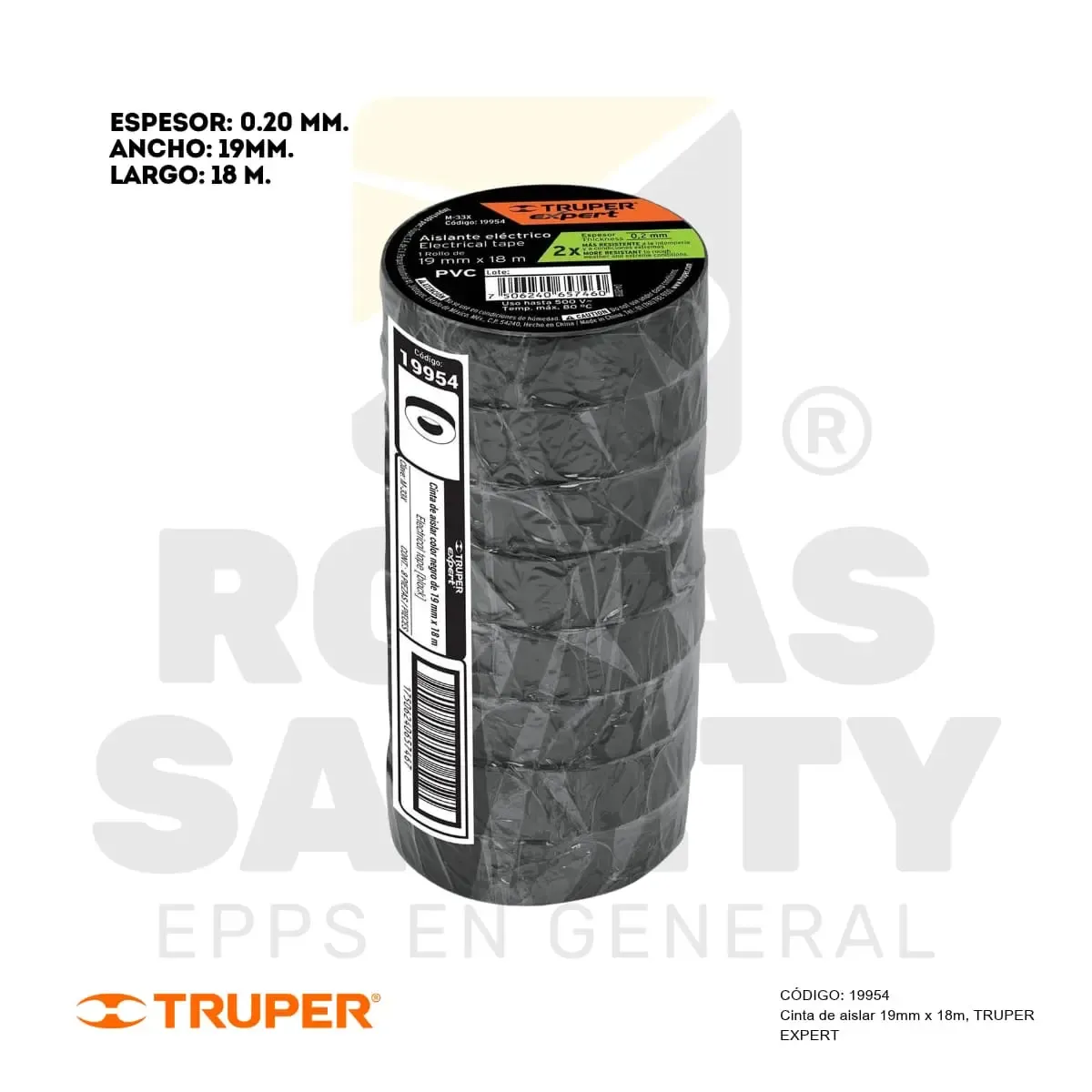 CINTA DE AISLAR NEGRO 19mm x 18m (19954) TRUPER EXPERT - vista 2