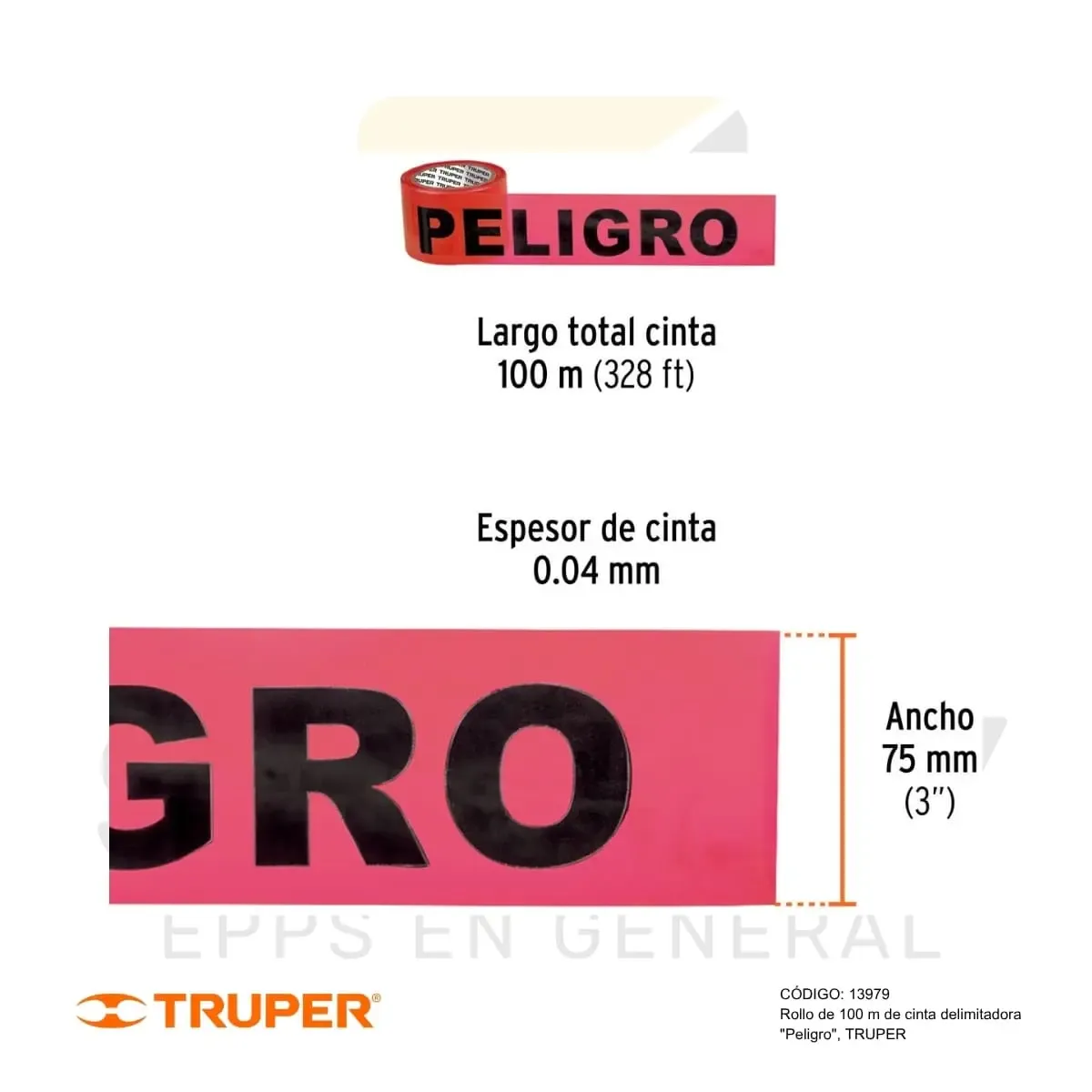 CINTA DE SEGURIDAD DELIMITADORA “PELIGRO” ROJO (12758) TRUPER - vista 2