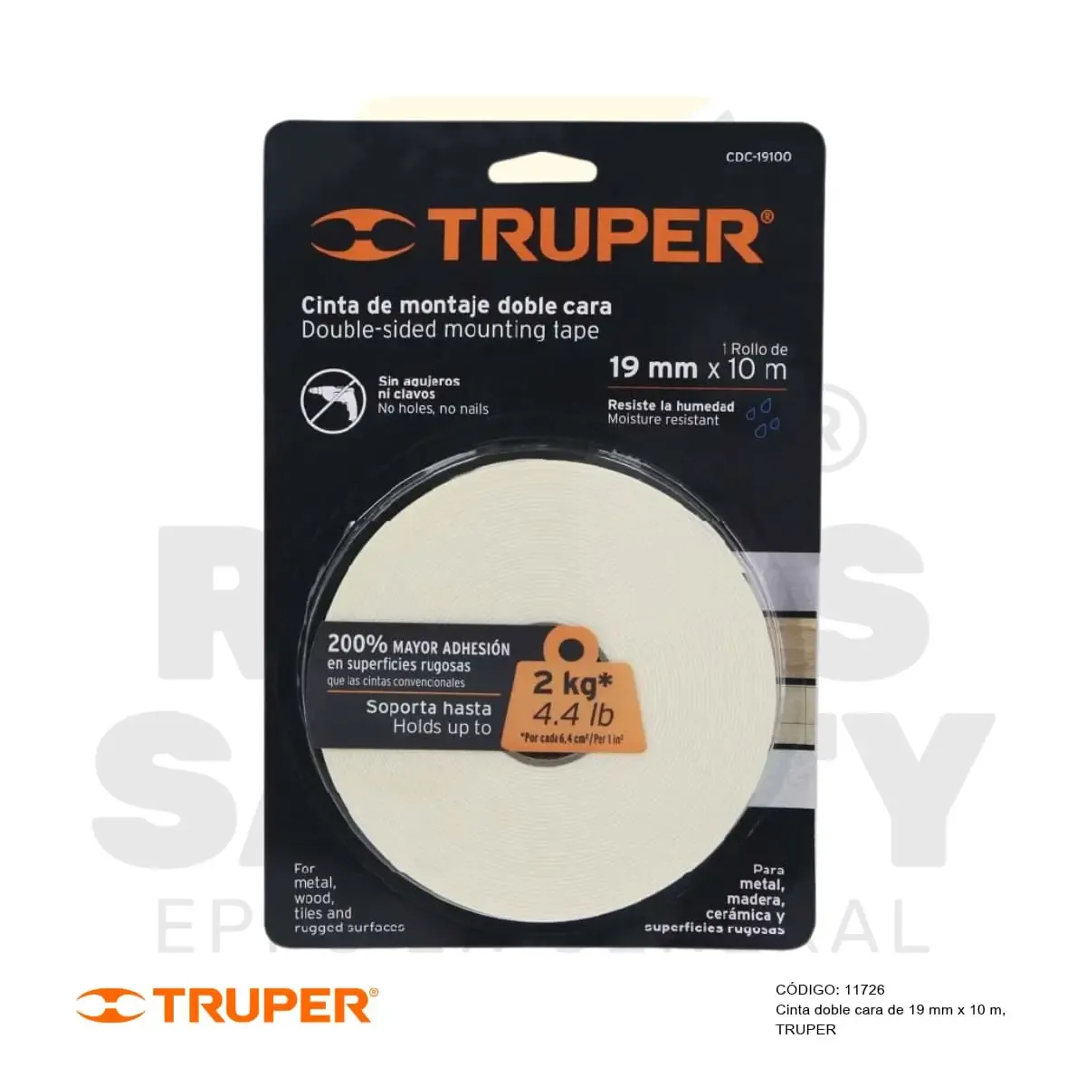 CINTA DOBLE CARA DE 19MM X 10M (11726) TRUPER