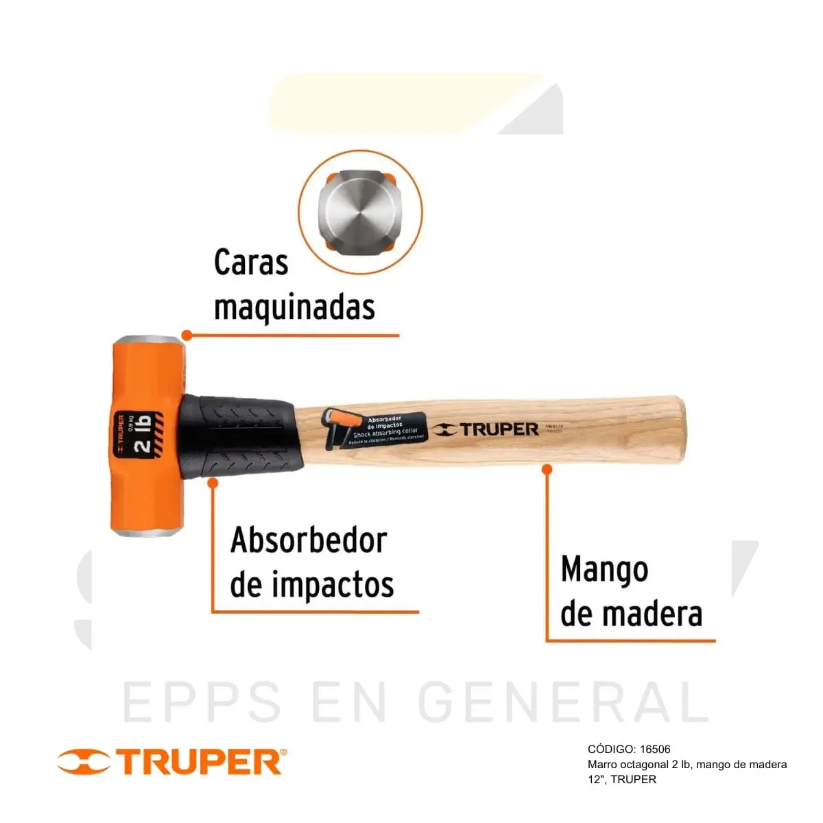 COMBA OCTOGONAL 2 LB MANGO DE MADERA (16506) TRUPER - vista 2