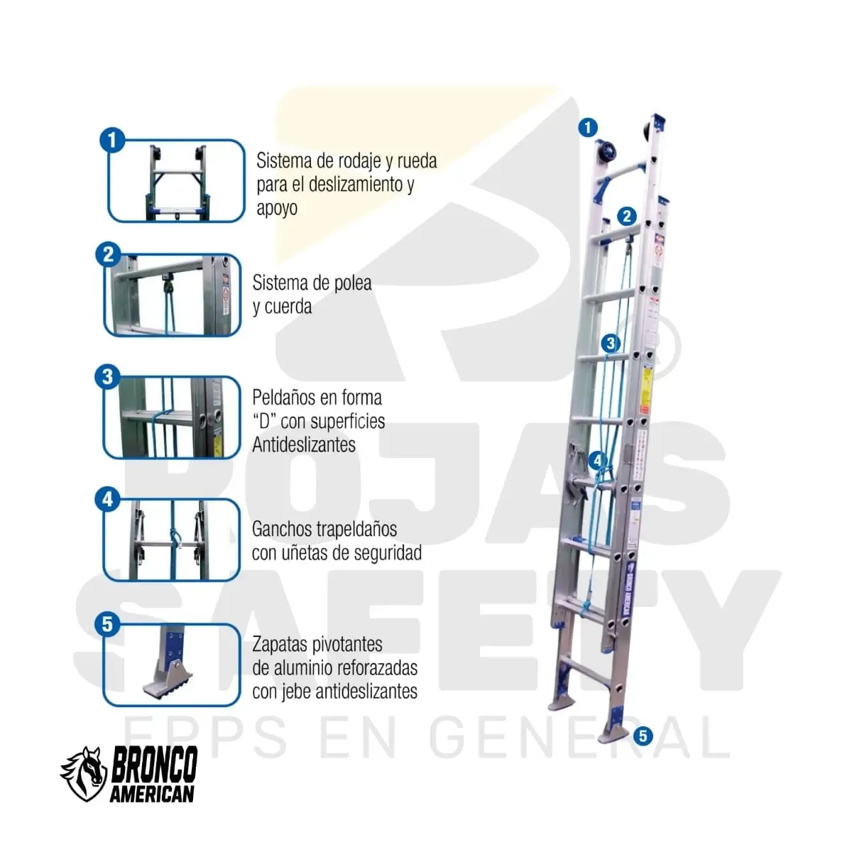 ESCALERA TELESCOPICA ALUMINIO DE ALTURA AJUSTABLE USO INDUSTRIAL BRONCO AMERICAN - vista 2