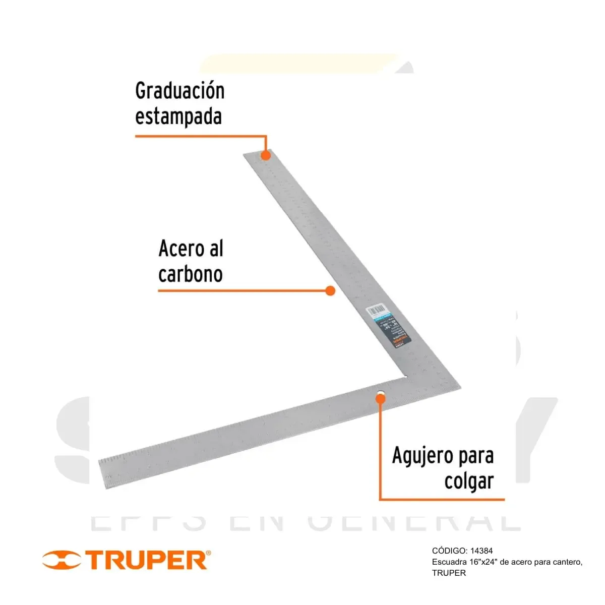 ESCUADRA 16 x 24 PULG. DE ACERO PARA CANTERO (14384) TRUPER - vista 3
