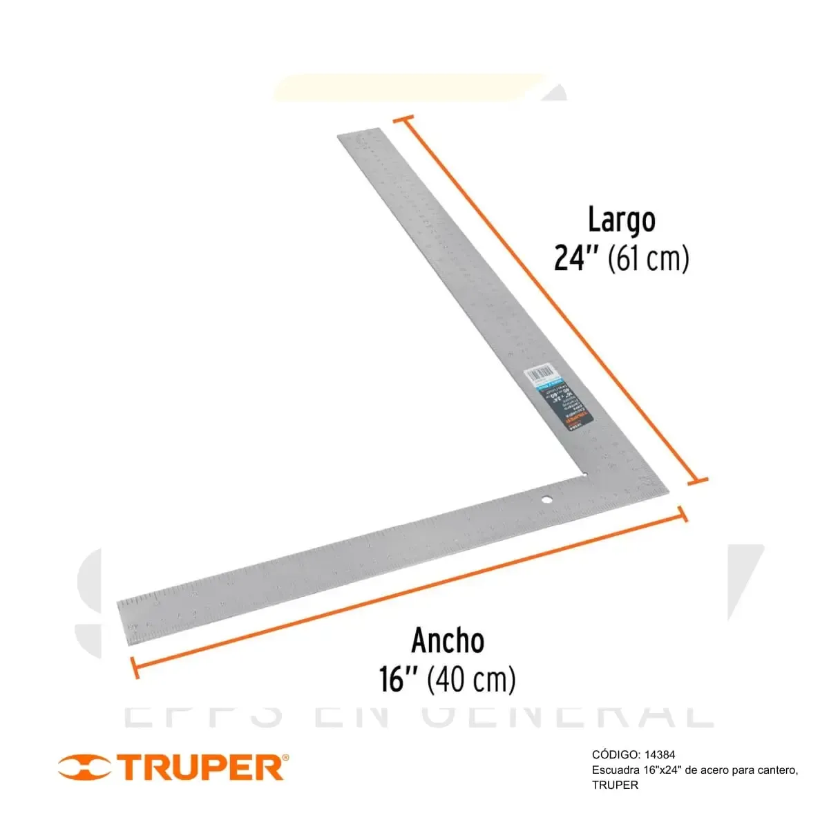 ESCUADRA 16 x 24 PULG. DE ACERO PARA CANTERO (14384) TRUPER - vista 2