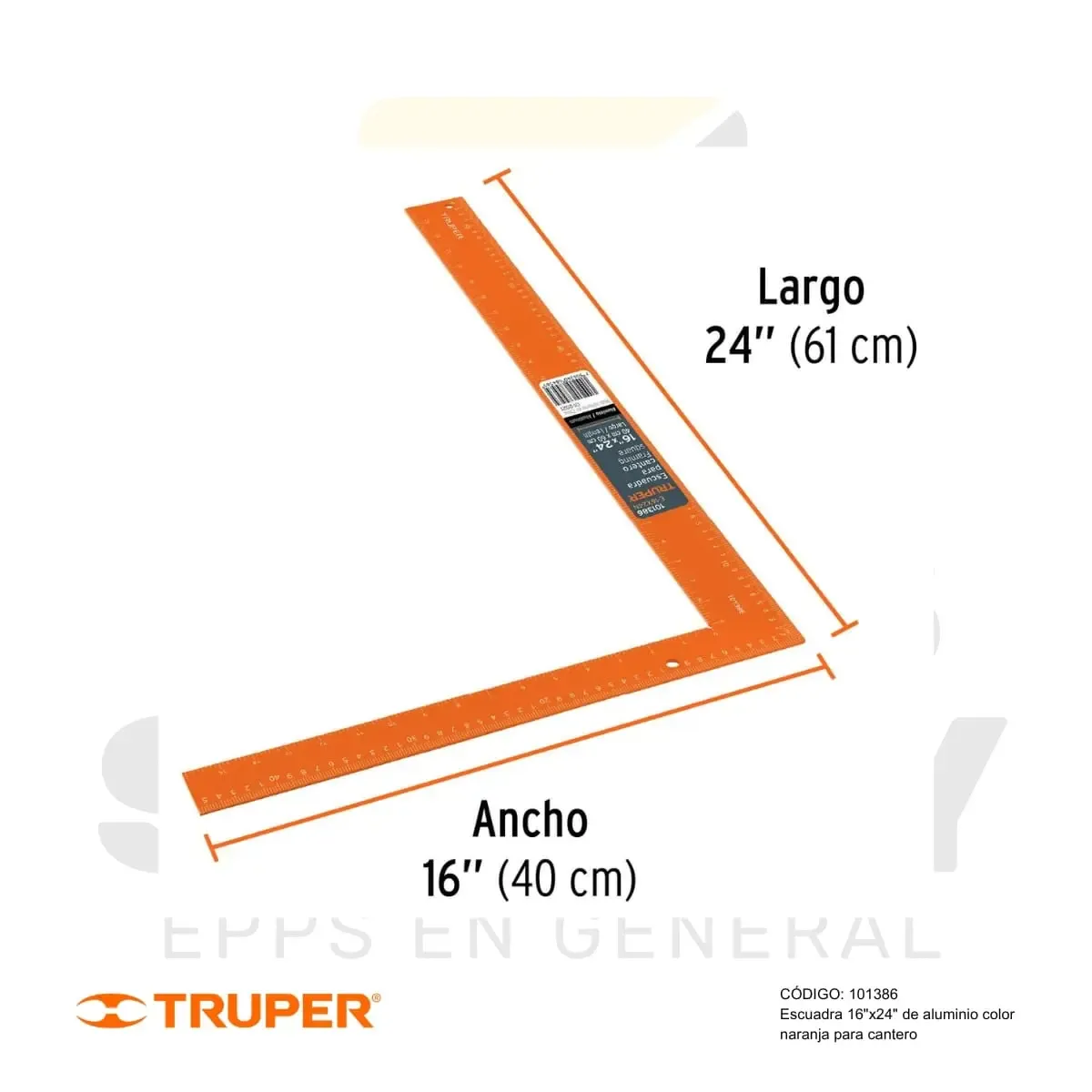 ESCUADRA 16" x 24" DE ALUMINIO COLOR NARANJA PARA CANTERO (101386) TRUPER - vista 3