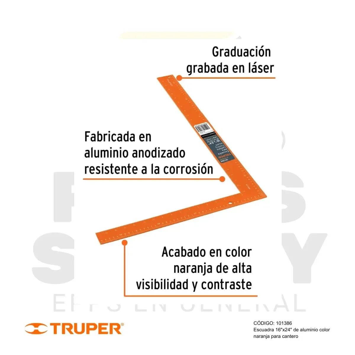 ESCUADRA 16" x 24" DE ALUMINIO COLOR NARANJA PARA CANTERO (101386) TRUPER - vista 2