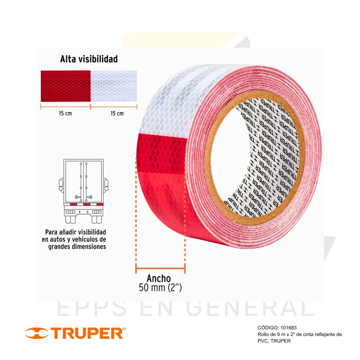 CINTA REFLEJANTE DE PELIGRO 9M X 2" (101683) TRUPER