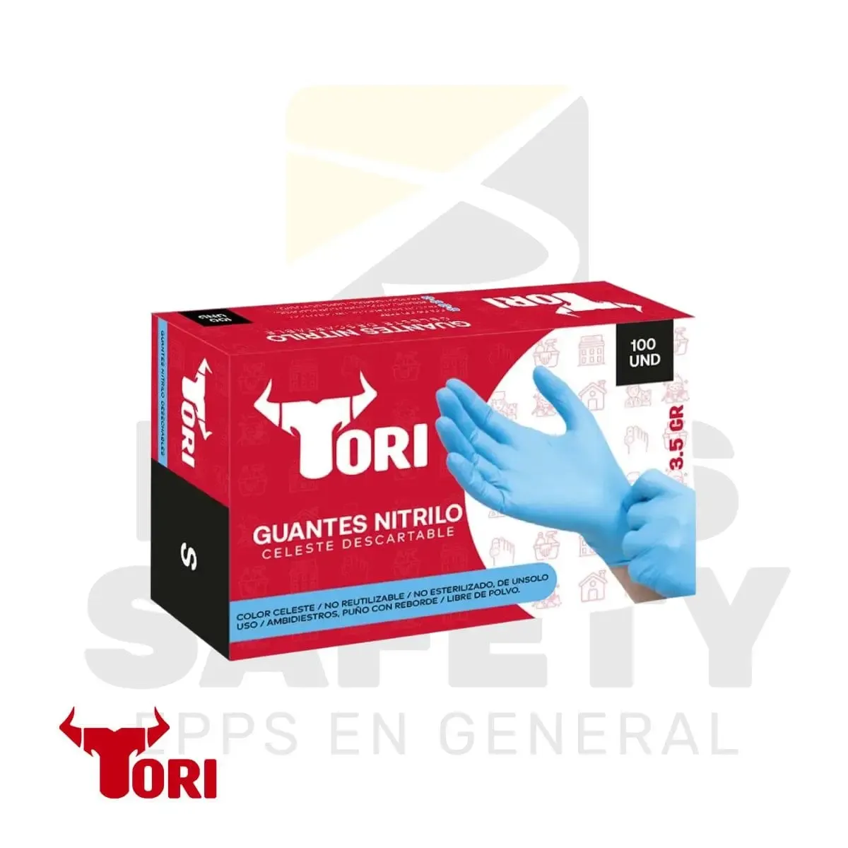 GUANTES DE NITRILO CELESTE 3.5 GRAMOS TORI