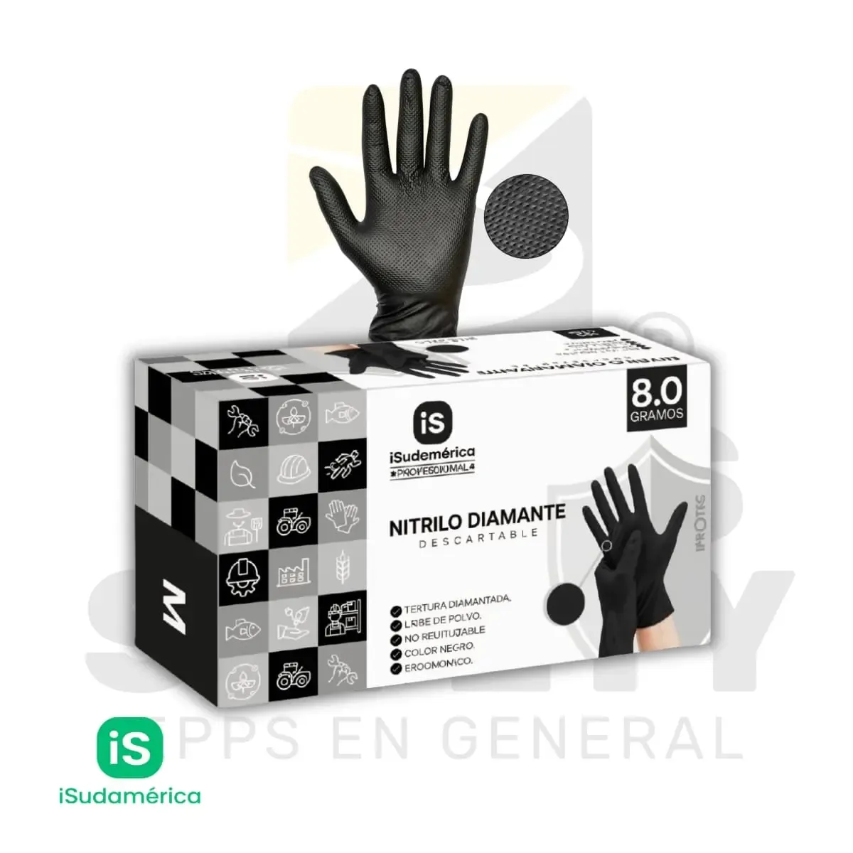 GUANTES DE NITRILO DIAMANTE NEGRO 8 G. ISUDAMERICA