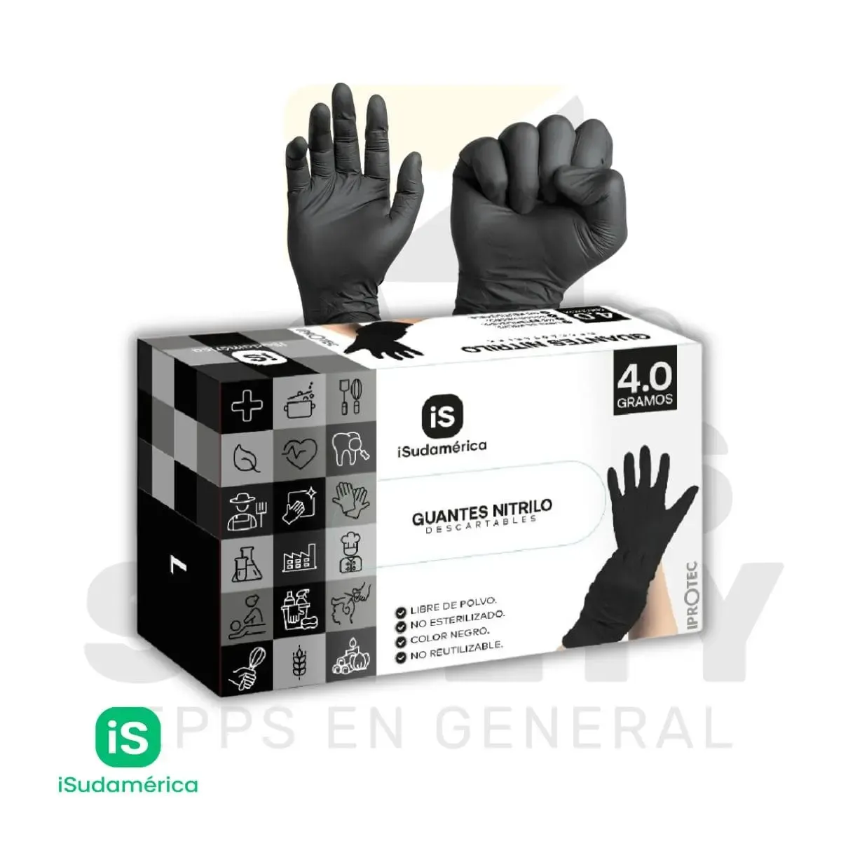 GUANTES DE NITRILO NEGRO 4 G. ISUDAMERICA