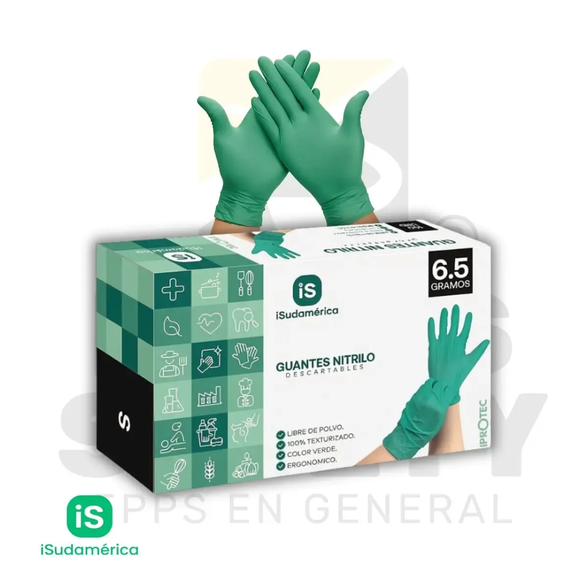 GUANTES DE NITRILO VERDE 6.5 G. ISUDAMERICA