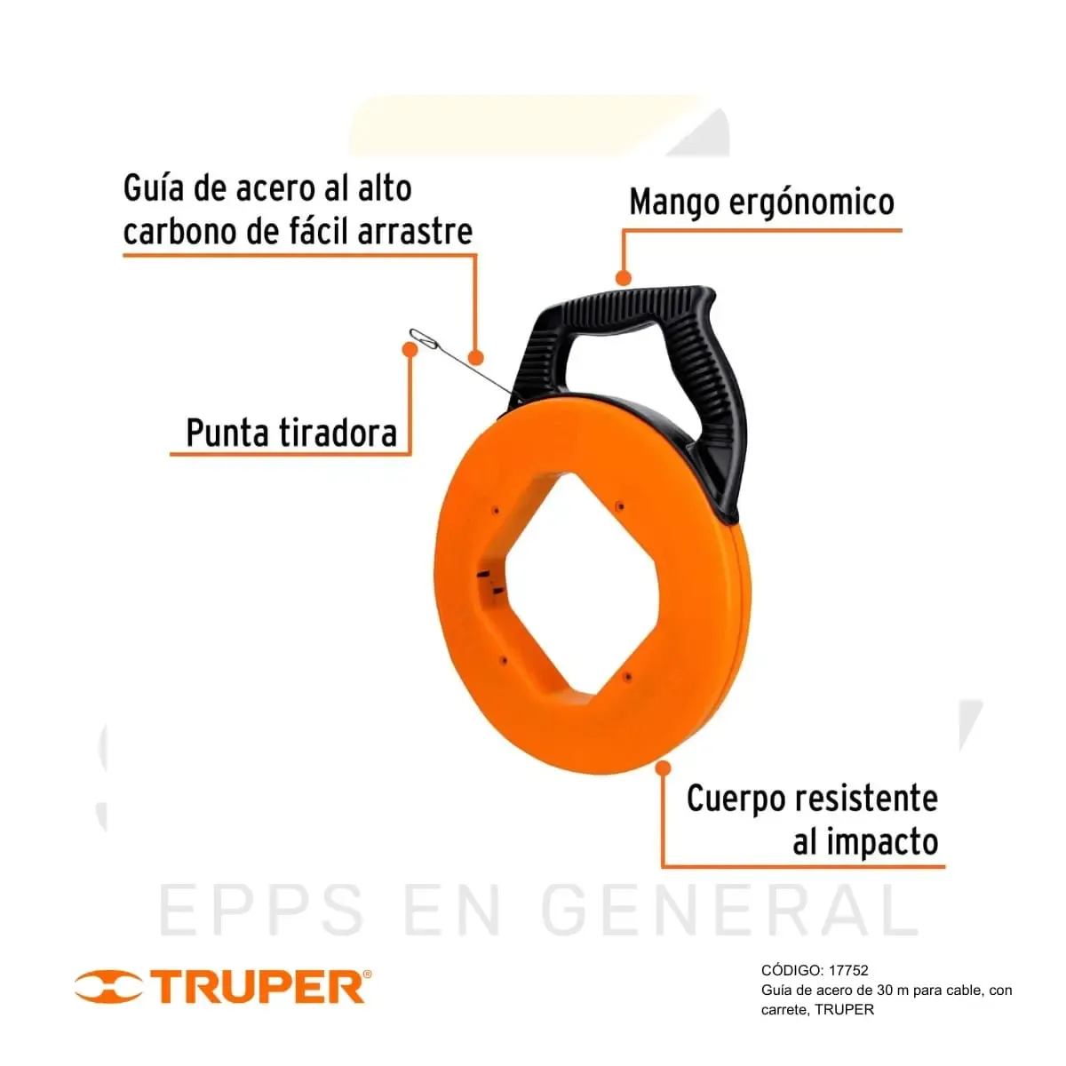 GUIA DE ACERO PARA CABLE CON CARRETE (17752) TRUPER - vista 2