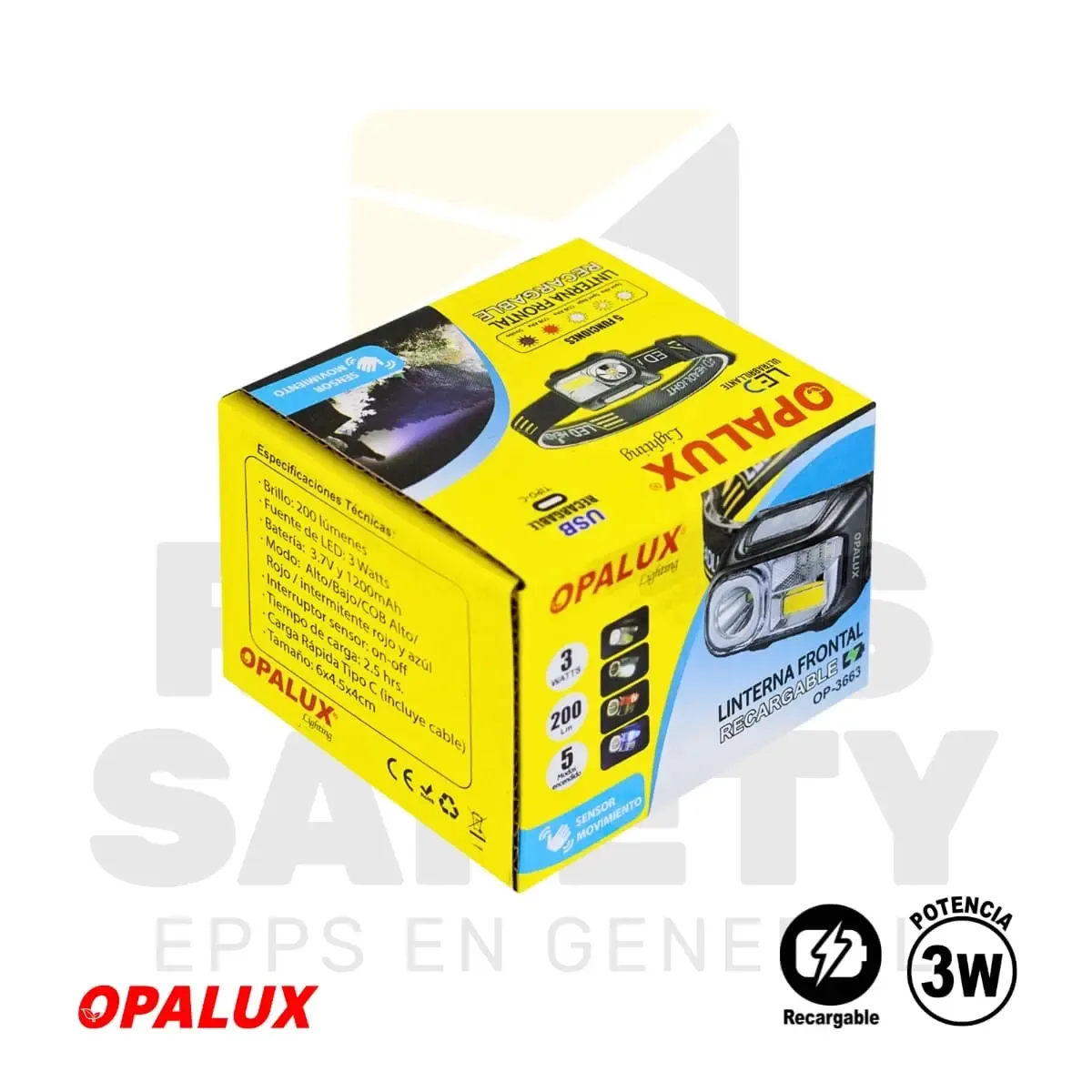 LINTERNA FRONTAL RECARGABLE 3W CON SENSOR DE ENCENDIDO Y APAGADO OPALUX - vista 2