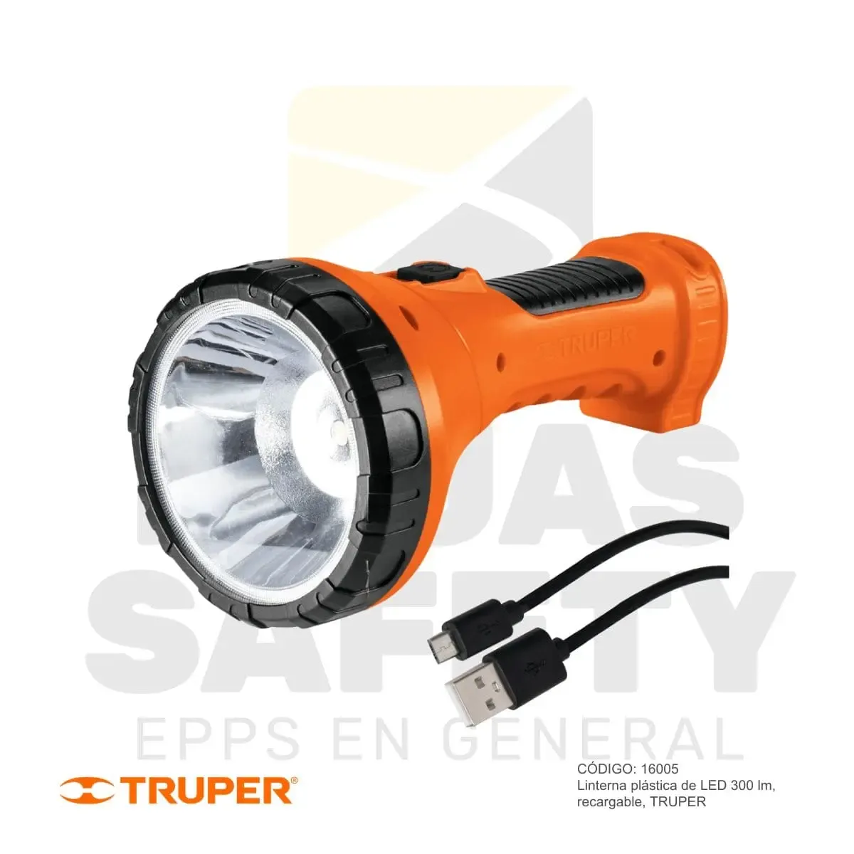 LINTERNA RECARGABLE PLASTICA LED DE 300 LM (16005) TRUPER