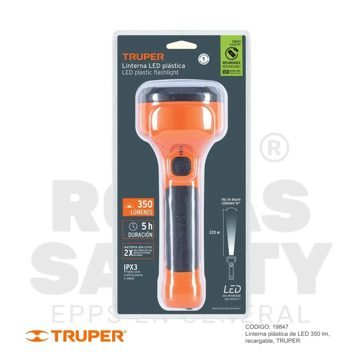 LINTERNA RECARGABLE PLASTICA LED DE 350 LM (19847) TRUPER - vista 2