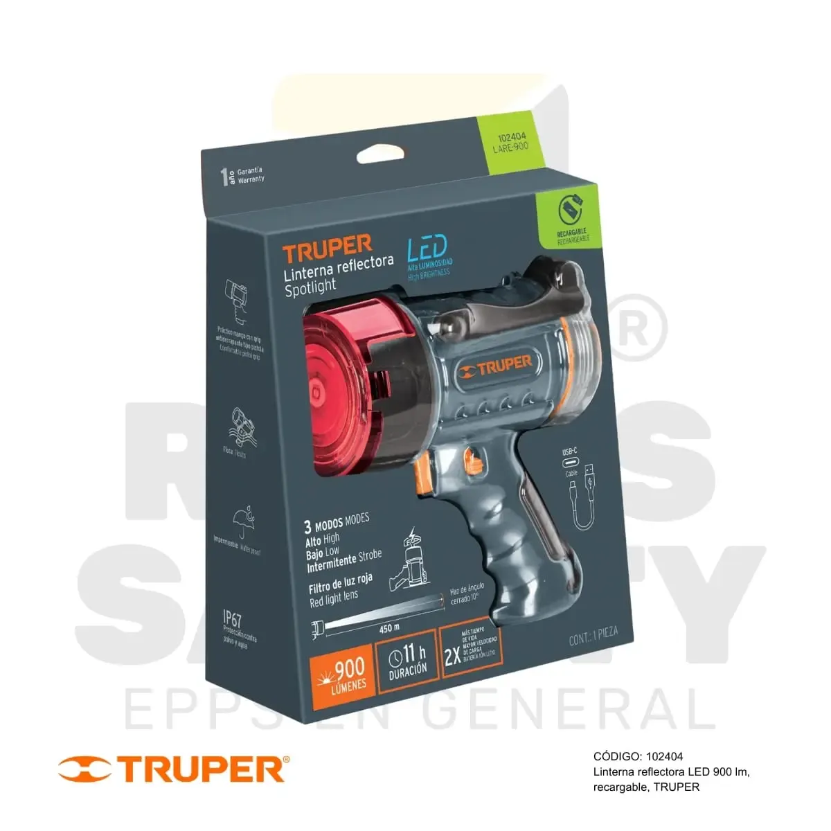 LINTERNA REFLECTORA LED 900 LM RECARGABLE (102404) TRUPER - vista 3
